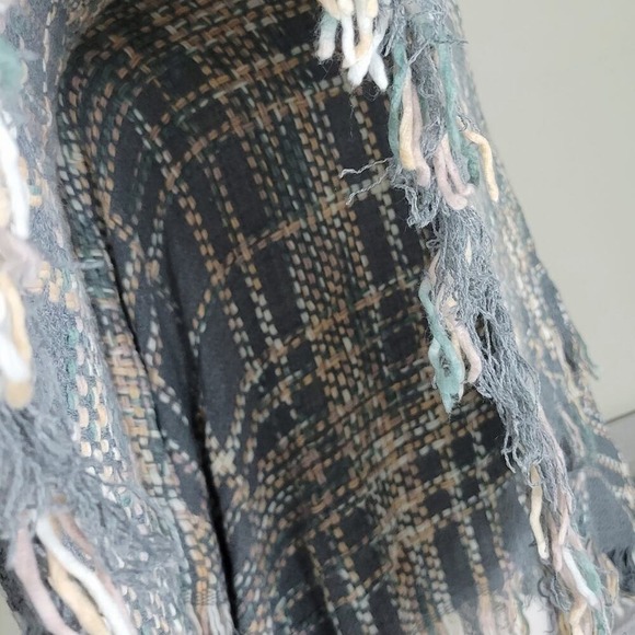 Plaid Fringe Scarf Shawl Wrap Blue Multi Color Women - Picture 3 of 5